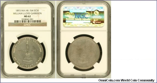 HK-764 William Lloyd Garrison Statue Newburyport MA SC$1 Ni-Ag NGC MS-62