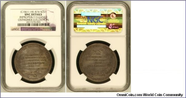 HK-874 Loyal National League SC$1 Silver NGC UNC Details Ostheimer Pedigree