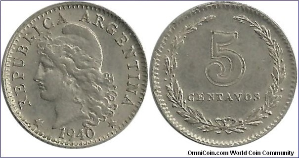 Argentina 5 Centavos 1940