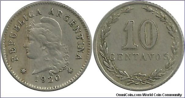 Argentina 10 Centavos 1920