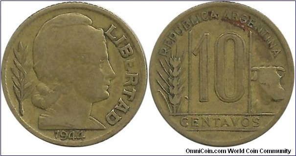 Argentina 10 Centavos 1944