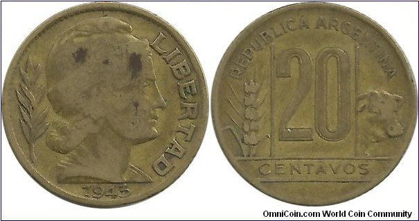Argentina 20 Centavos 1943