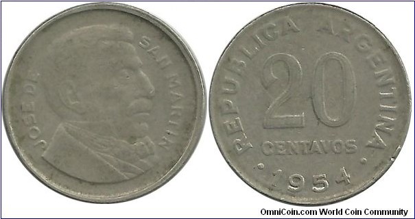 Argentina 20 Centavos 1954