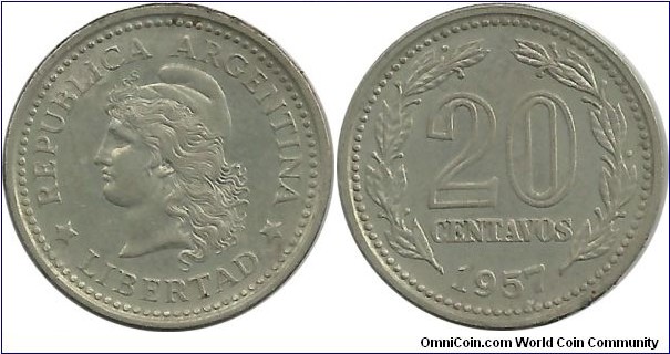 Argentina 20 Centavos 1957