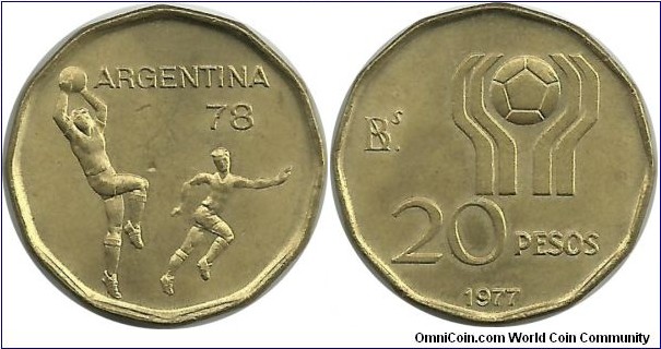 Argentina 20 Pesos 1977 - World Football Championship