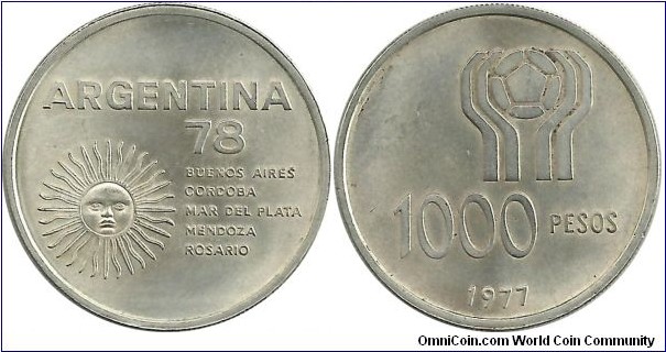 Argentina 1000 Pesos 1977 - World Football Championship