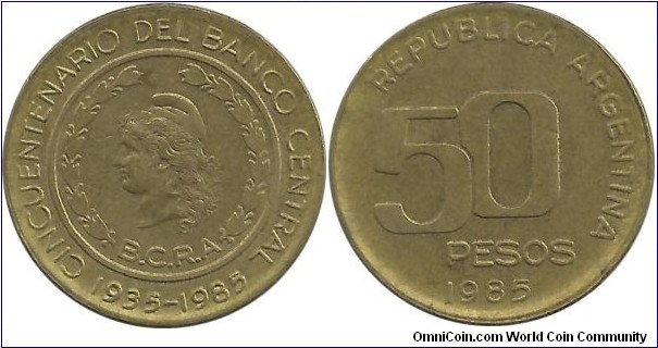 Argentina 50 Pesos 1935-1985, 50th year of Central Bank