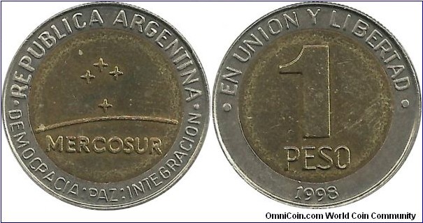 Argentina 1 Peso 1998 - Mercosur,Southern Cross constellation