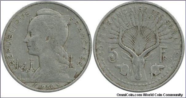 French Somaliland 5 Francs 1959