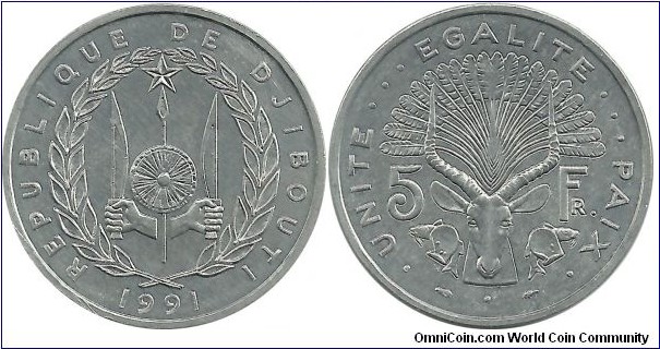Djibouti 5 Francs 1991