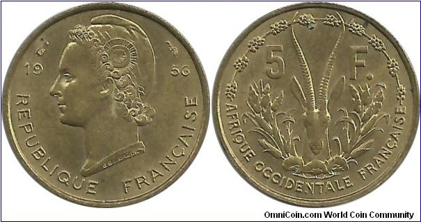 French West Africa 5 Francs 1956