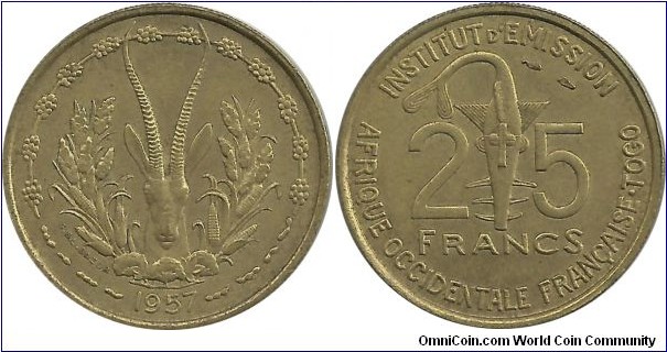 French West Africa 25 Francs 1957