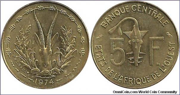 WestAfrican States 5 Francs 1974