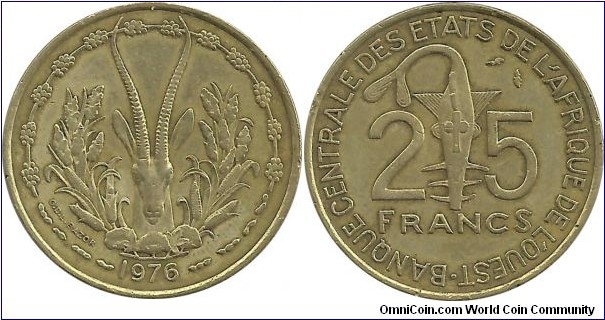 WestAfrican States 25 Francs 1976