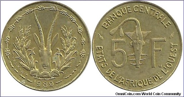WestAfrican States 5 Francs 1989