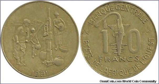 WestAfrican States 10 Francs 1991