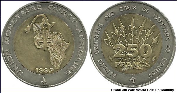 WestAfrican States 250 Francs 1992