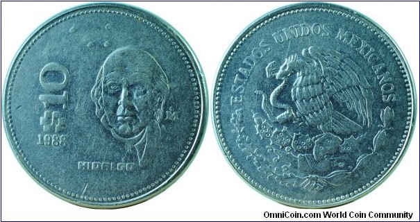 Mexico10Pesos-MiguelHidalgo -km512-1988