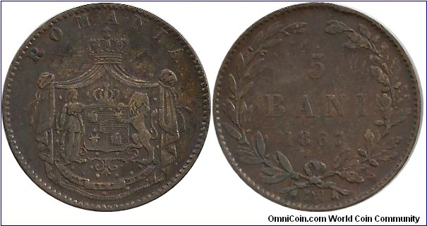 Romania 5 Bani 1867WATT&Co (Mint in Watt & Co. also from Birmingham)