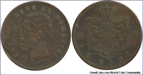 Romania 2 Bani 1882B King-Rege Carol I