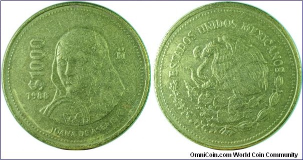 Mexico1000Pesos-SorJuanalnesDelaCruz -km536-1988