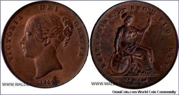 Victoria young head copper Penny. Britannia on the reverse
