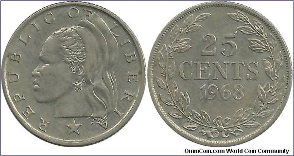 Liberia 25 Cents 1968