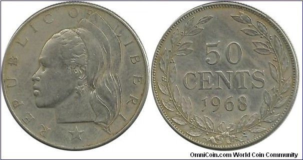 Liberia 50 Cents 1968 - Star is far from the head