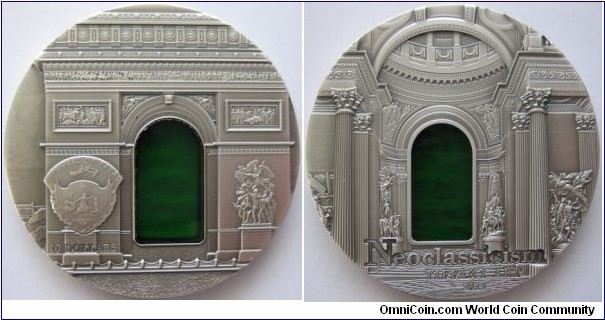 10 Dollars - Tiffany Art Neoclassicism - 2 oz 0.999 silver antique finish (with stained glass) - mintage 999 pcs only