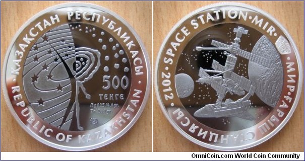 500 Tenge - Mir Station - 41.4 g Ag .925 Proof + Tantalum - mintage 5,000