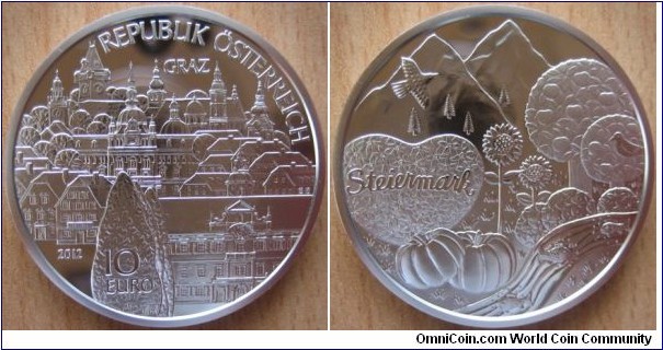 10 Euro - Steiermark - 17.3 g Ag .925 Proof - mintage 30,000
