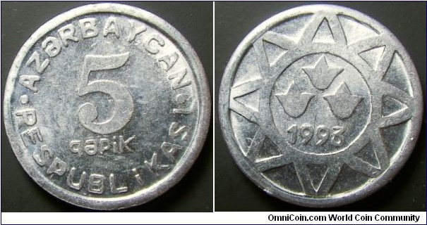 Azerbaijian 1993 5 qapik. Weight: 0.87g.
