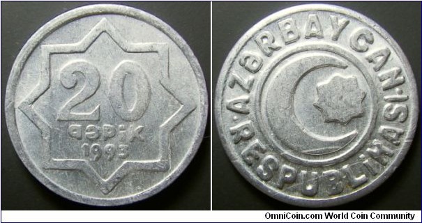 Azerbaijian 1993 20 qapik. Weight: 1.13g. 