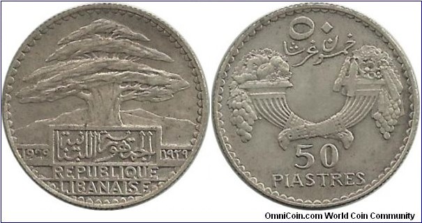 Lebanon 50 Piastres 1929(Ag)