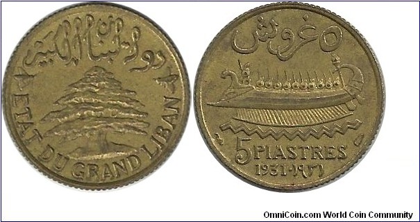 Lebanon 5 Piastres 1931