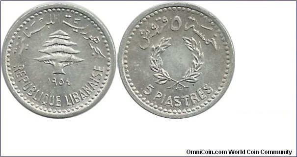 Lebanon 5 Piastres 1954