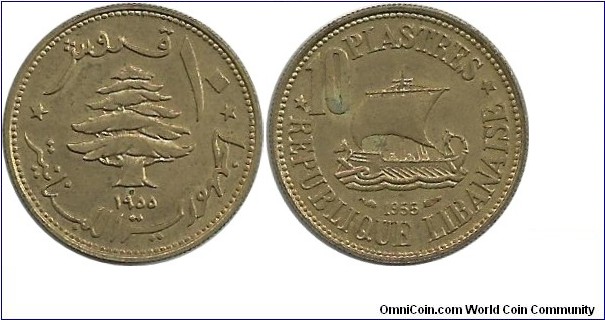 Lebanon 10 Piastres 1955