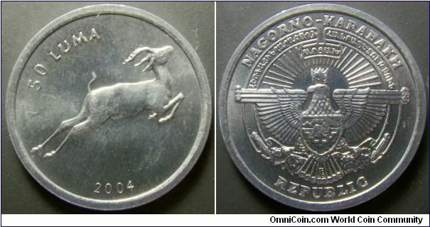 Nagorno-Karabakh 2004 50 luma, featuring antelope. Weight: 0.96g.