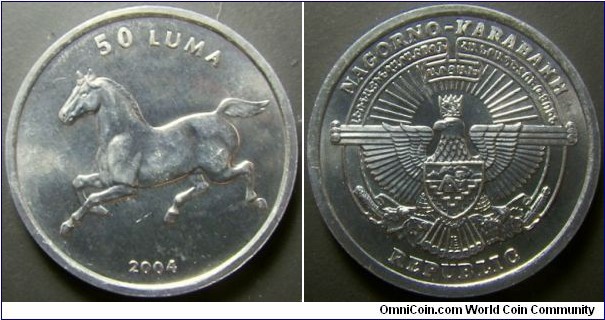 Nagorno-Karabakh 2004 50 luma, featuring horse. Weight: 0.97g. 