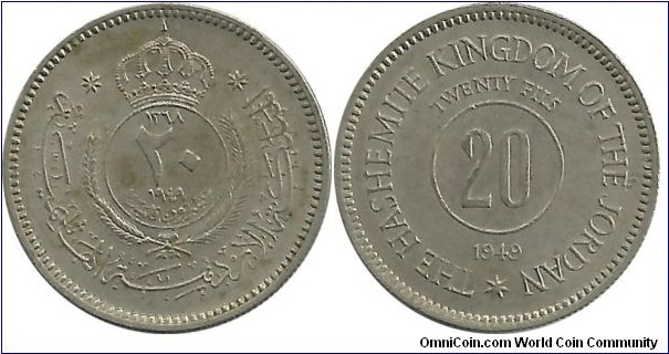 Jordan 20 Fils 1949 - Abdullah I (1882-1951)