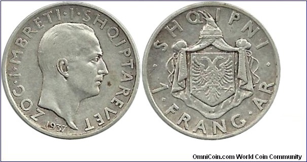 Albania 1 Frang Ar 1937R