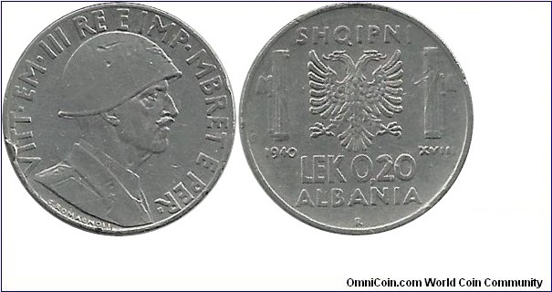 Albania 0,20 Lek 1940R - Italian occupation WW II