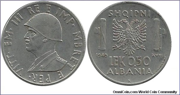 Albania 0,50 Lek 1940R - Italian occupation WW II