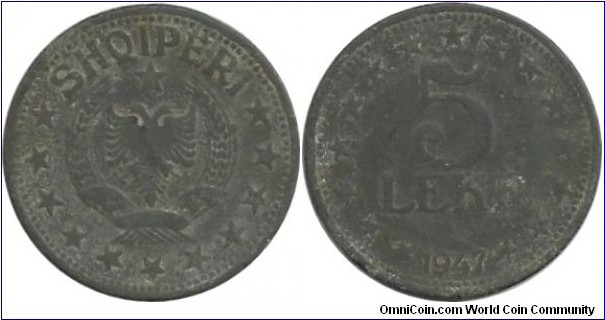 Albania 5 Leke 1947(Zn)