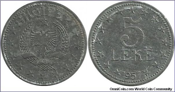 Albania 5 Leke 1957(Zn)