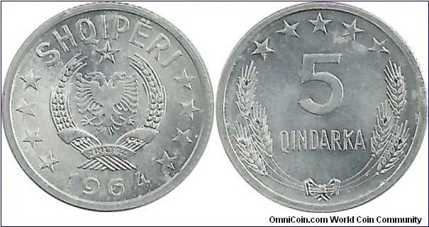Albania 5 Qindarka 1964