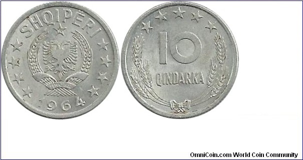 Albania 10 Qindarka 1964