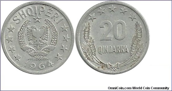 Albania 20 Qindarka 1964