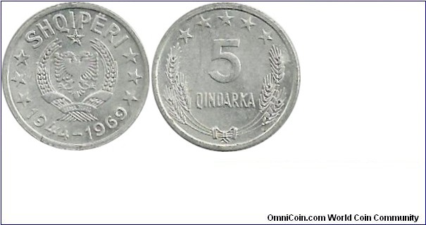 Albania 5 Qindarka 1969 - 25th anniversary of the liberation 1944 - 1969