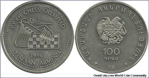 Armenia 100 Dram 1996-XXXII Chess Olympiad Yerevan - Armenia